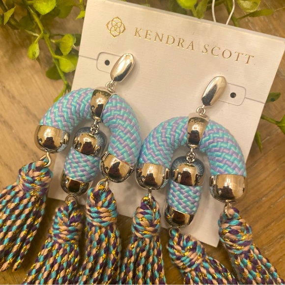 NWT Masie Statement Tassel Drop Earrings, Blue - Picture 3 of 7